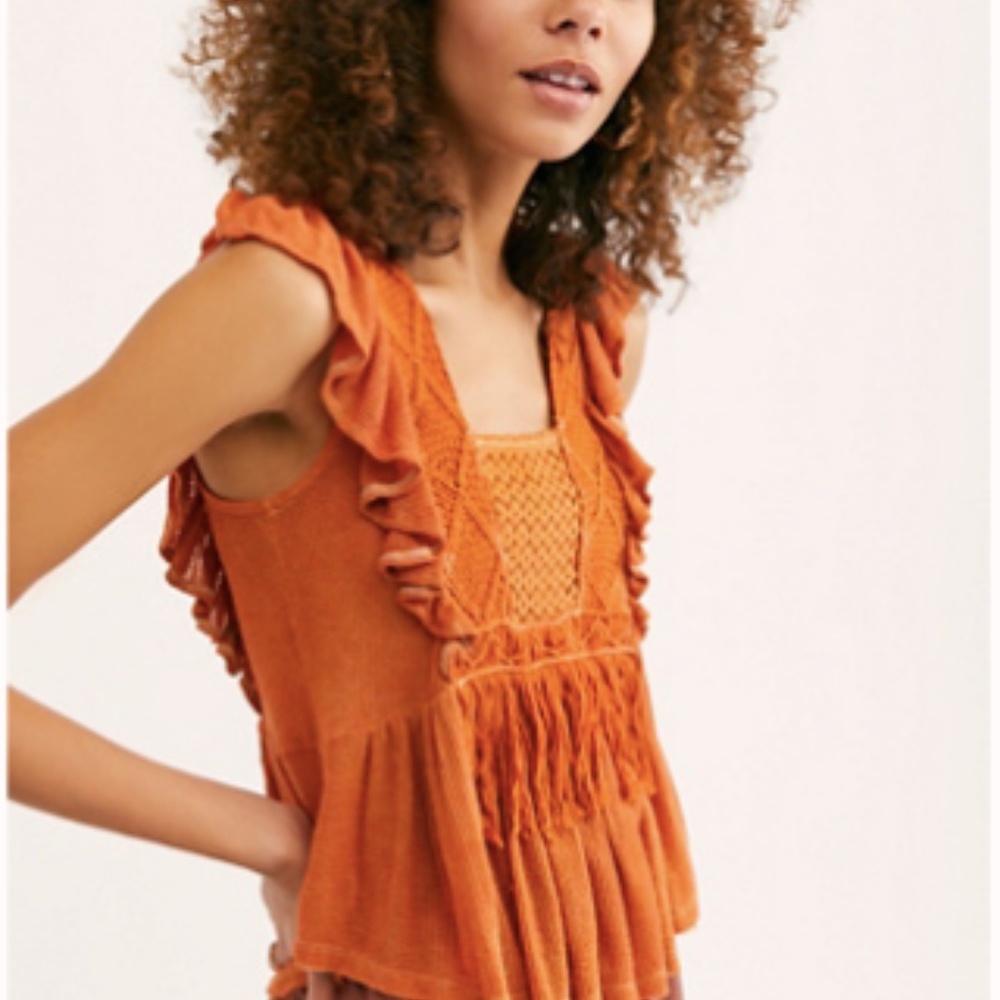 Free People Orange Boho Tank New